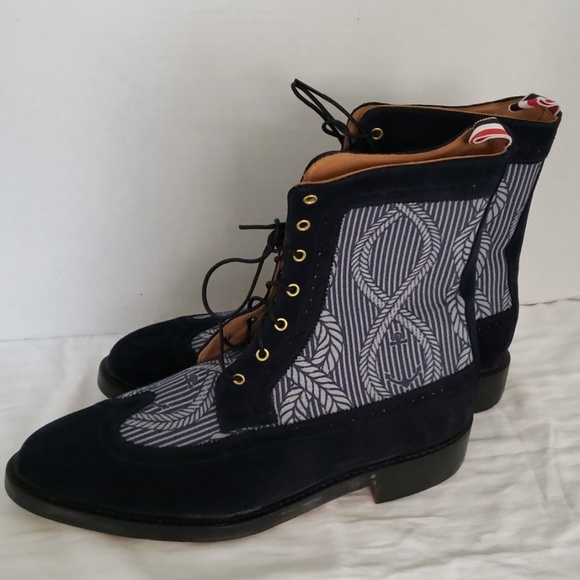 Thom Browne Wingtip Blue Suede Anchor Boots SZ 12 - Picture 6 of 9